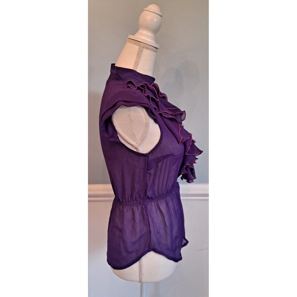 Miley Cyrus & Max Azria Button Up Shirt Women M Y2k Ruffle Blouse Purple - Picture 2 of 5